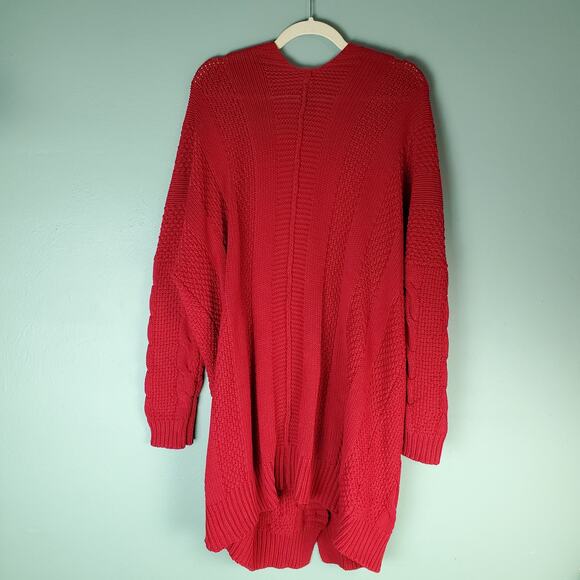 Agnes & Dora Womens Red Boyfriend Cardigan VNeck Cable Knit Button Front Size XL - Picture 2 of 4